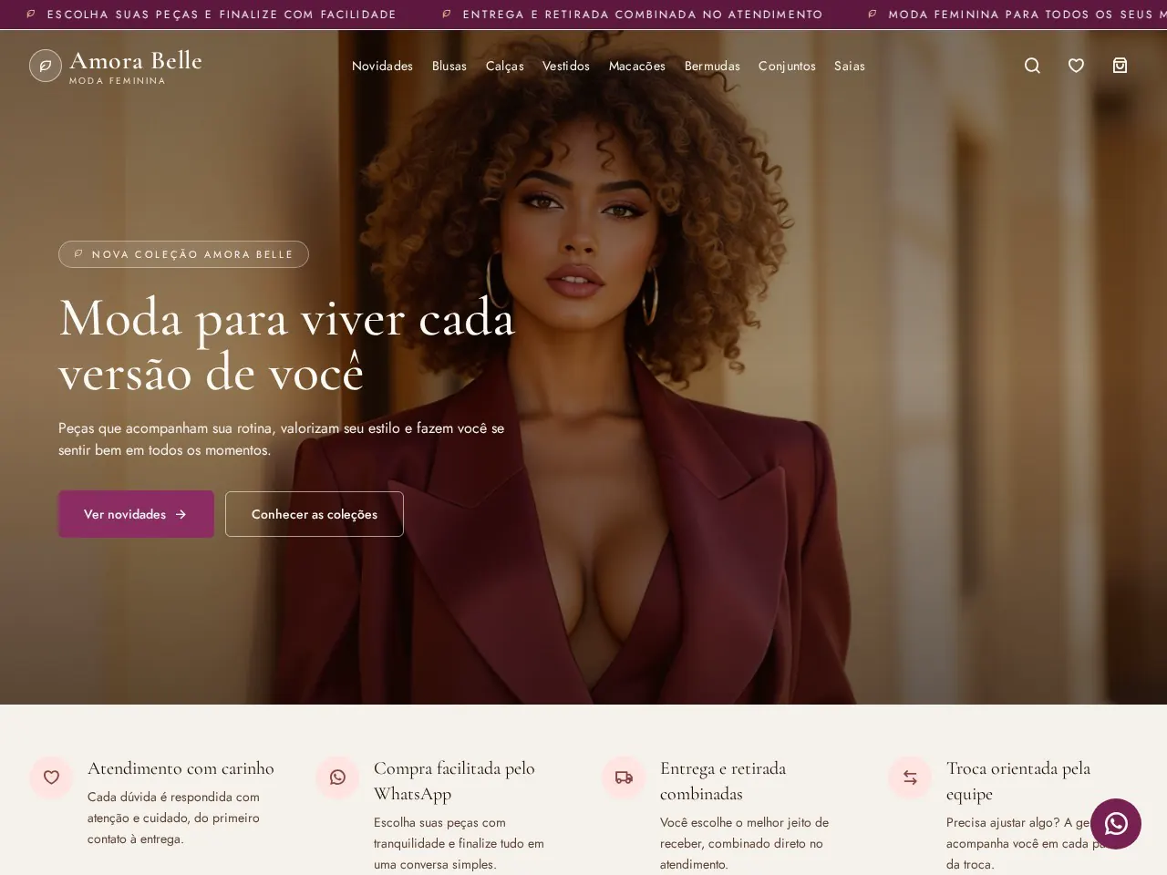 Página do projeto Amora Belle Moda Feminina